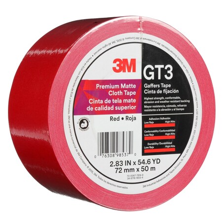 3M Premium Matte Cloth (Gaffers) Tape Gt3, Red, 72 Mm X 50 M, 11 Mil 7010375524